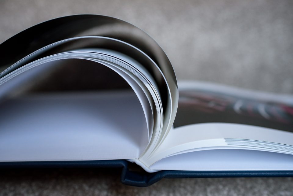 Close-up of open magazine pages.